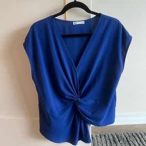 Zara Blue Ruched Fluid Top, Size M